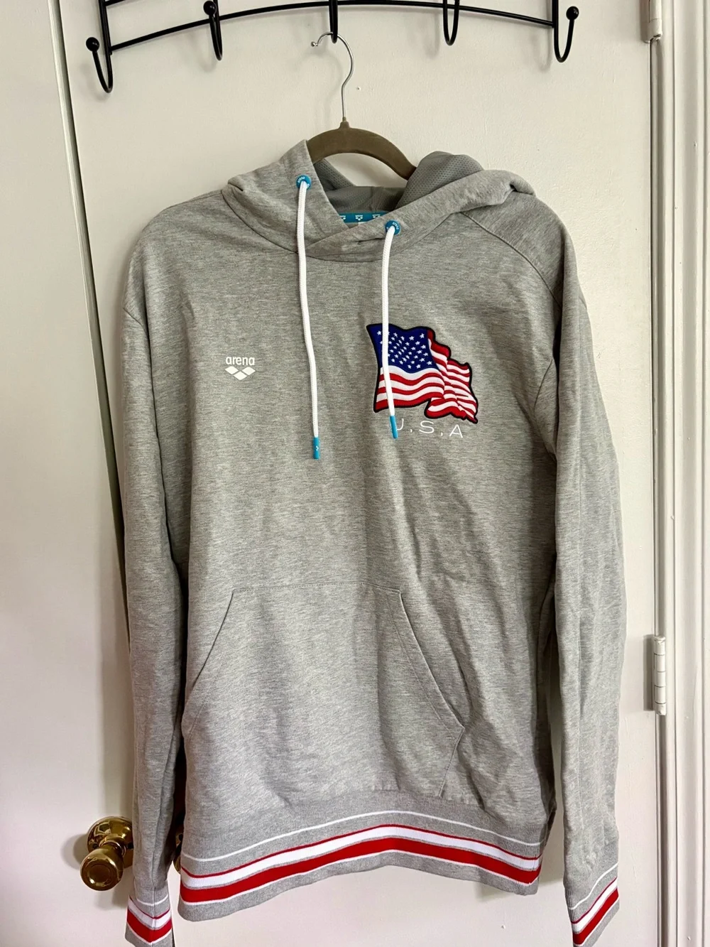 Arena USA Grey Hoodie Sweatshirt with Flag Patch